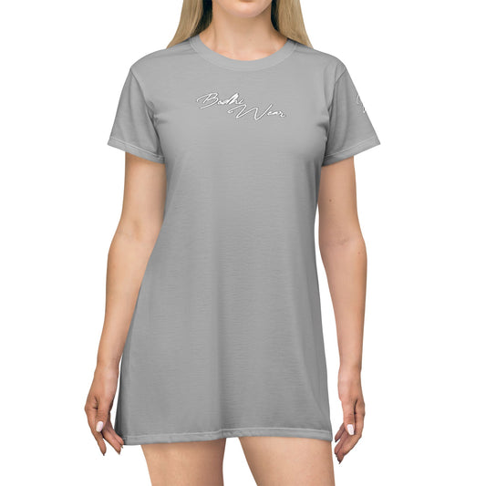 Pure Comfort T-Shirt Dress (Grey w/ White Logo)